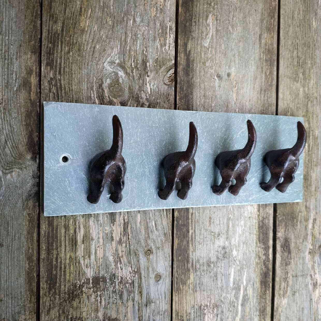 Cast Iron Dog Tail Hooks On Slate Back
