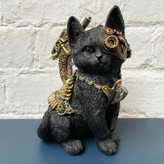 Black Steampunk Sitting Cat Ornament