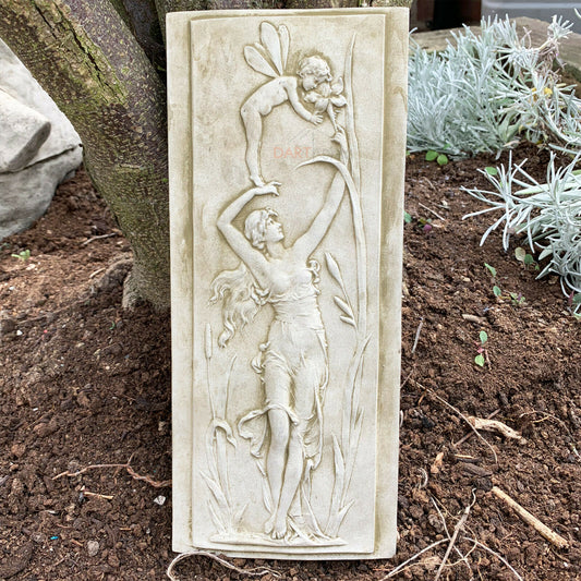 Stone Nymph And Angel Cherub Plaque A