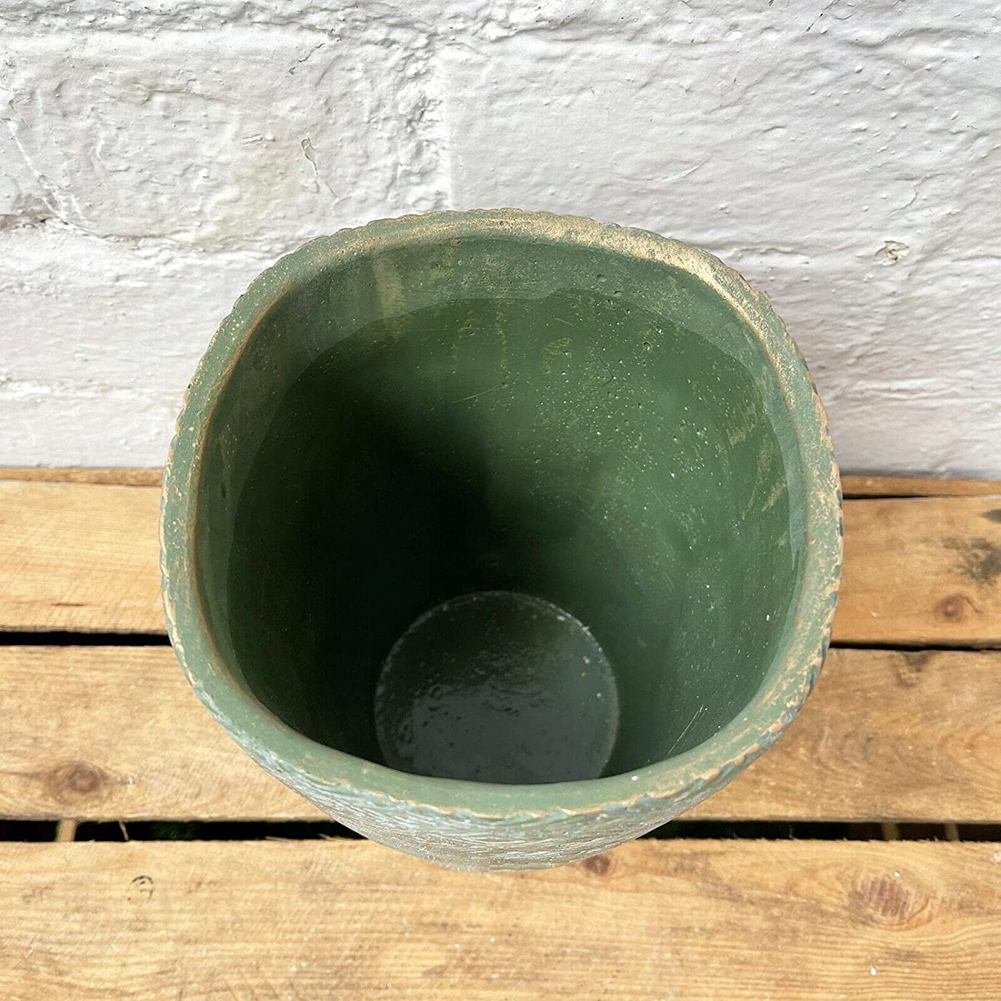 Cement Tall Diamond Plant Pot 17cm - Green & Gold