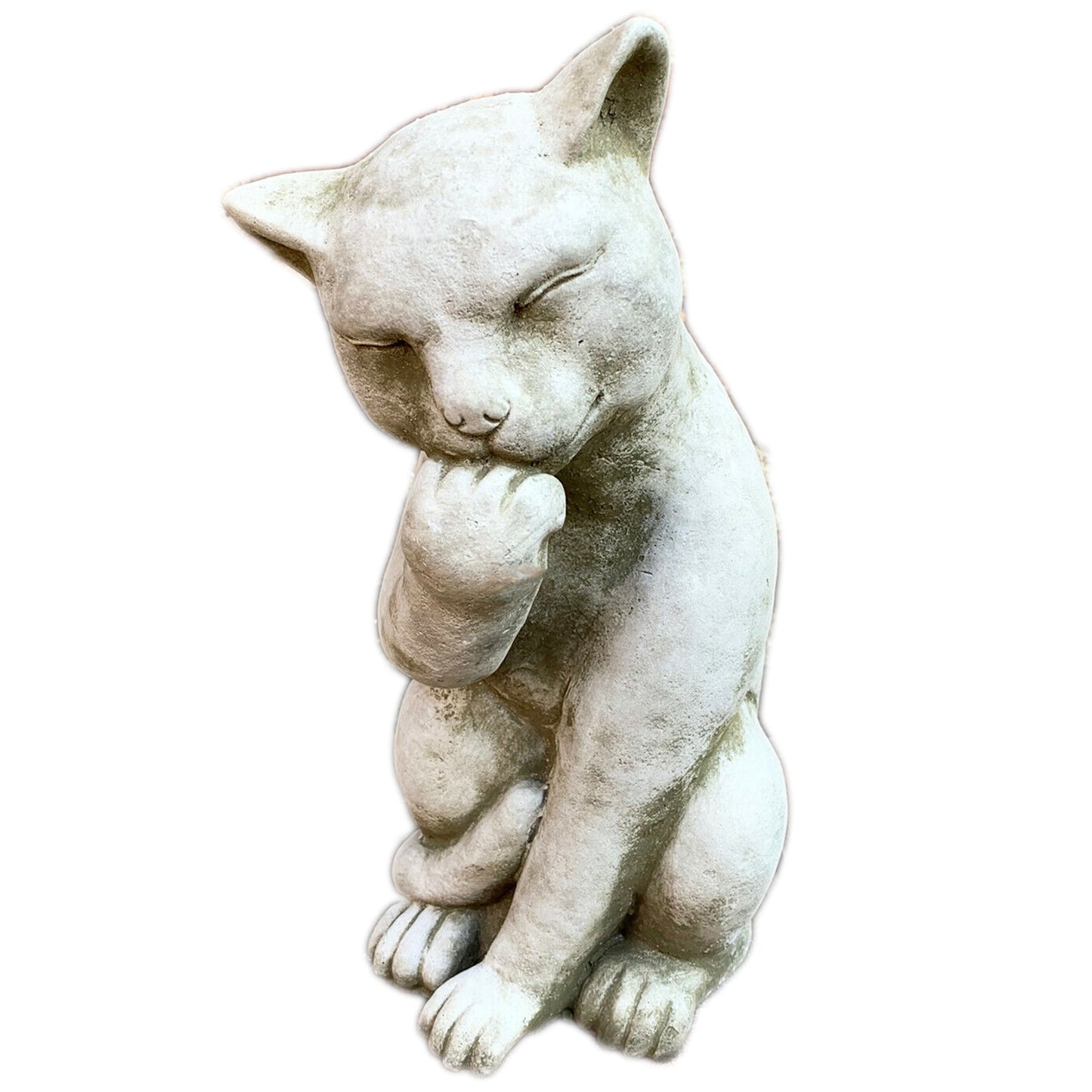 Stone Paw Licking Cat Garden Sculpture