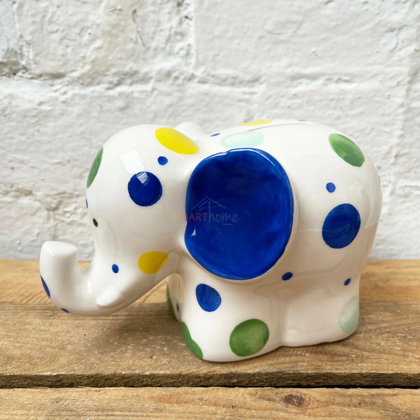 Ceramic Blue Polka Dot Elephant Money Bank