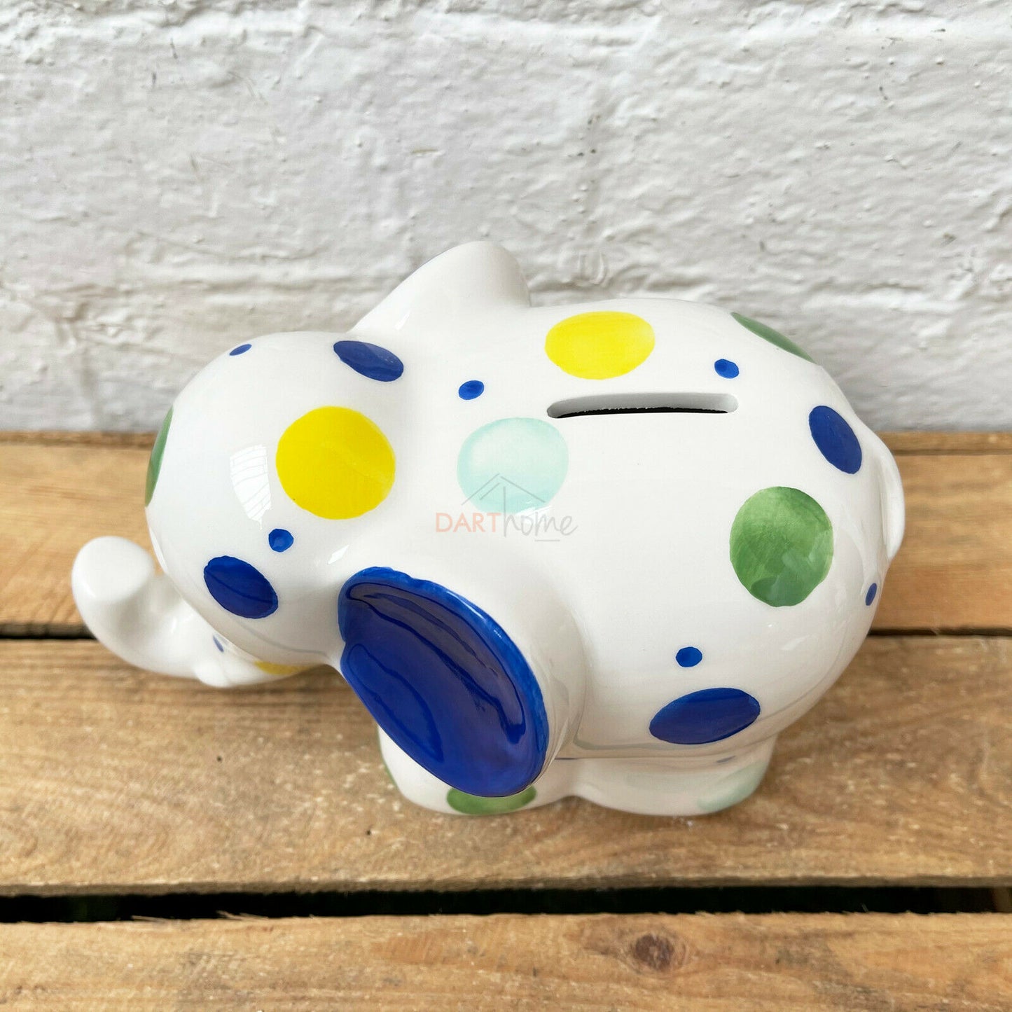 Ceramic Blue Polka Dot Elephant Money Bank