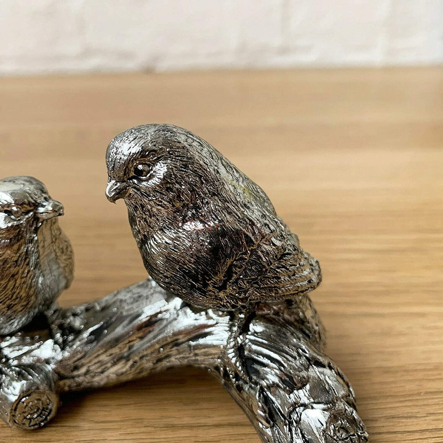 Silberne Vögel auf Ast Figur