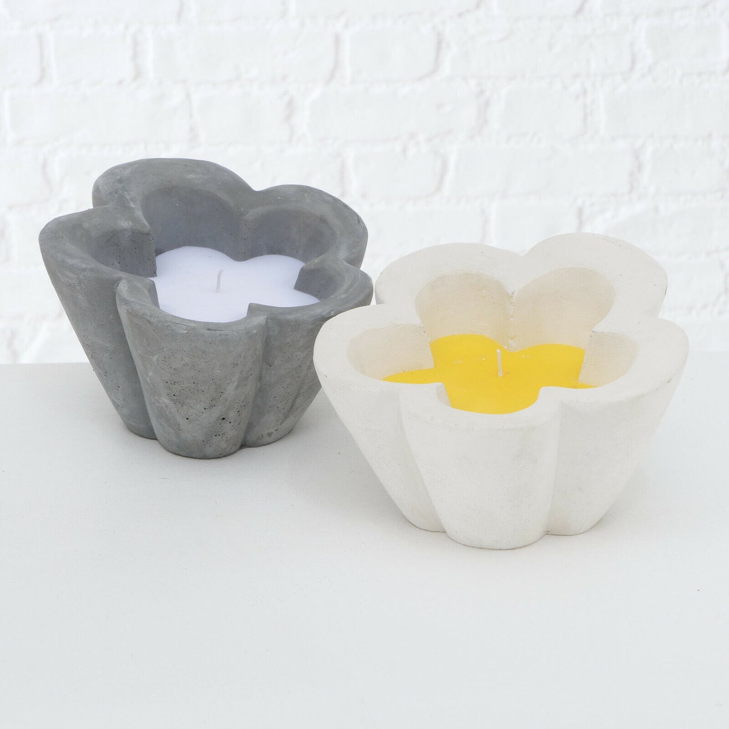 Cement White Flower Candle Pot