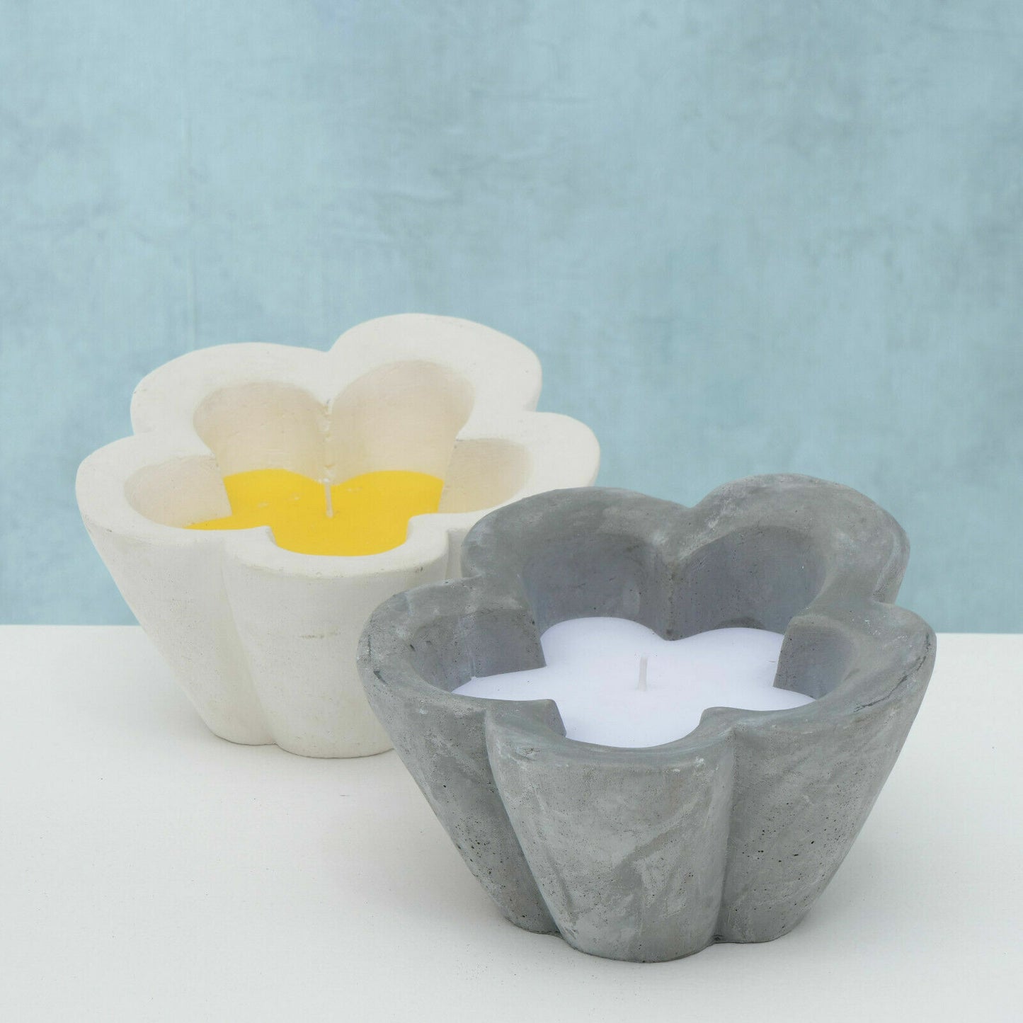 Cement White Flower Candle Pot