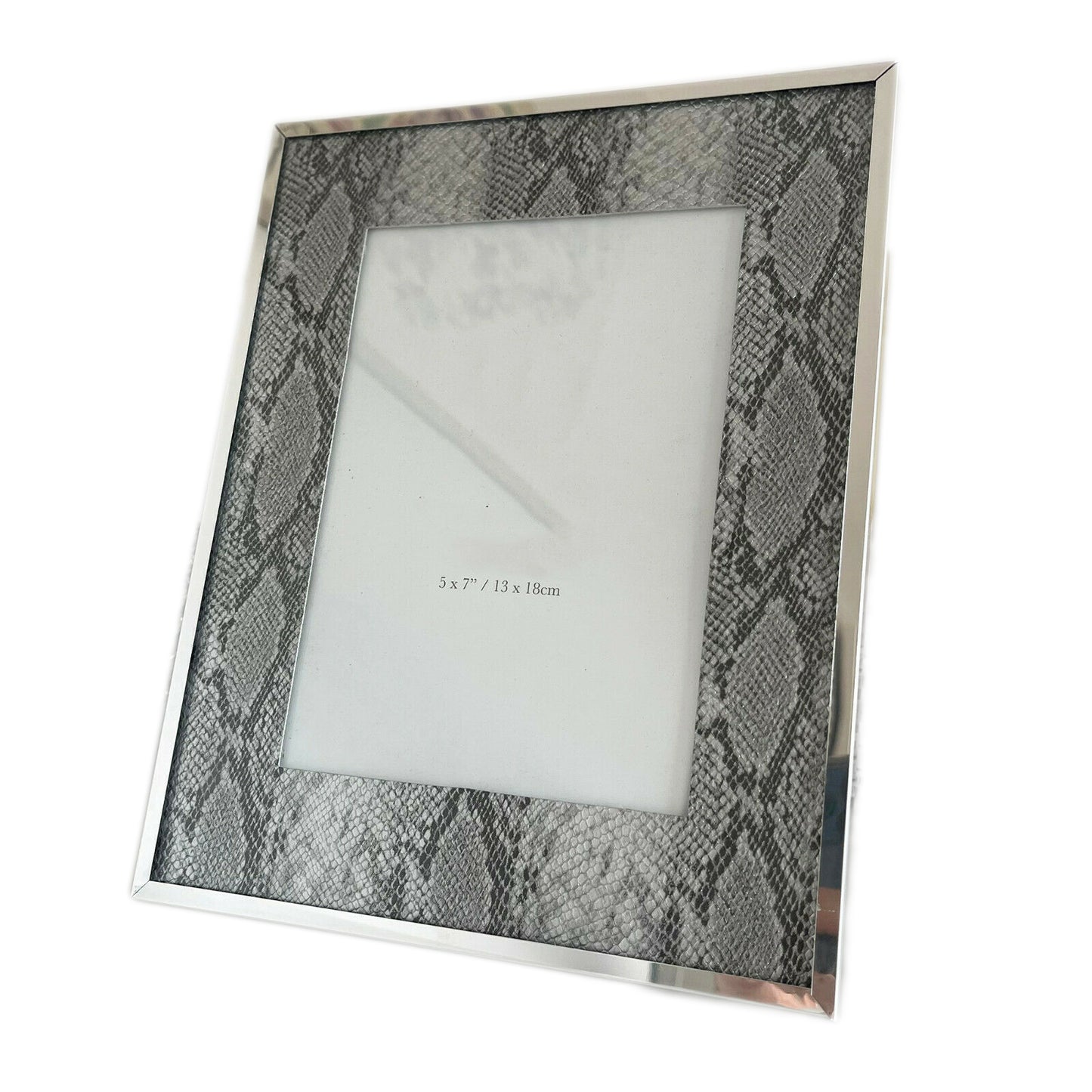 12,7 x 17,8 cm großer Bilderrahmen aus Schlangenlederimitat in Silber