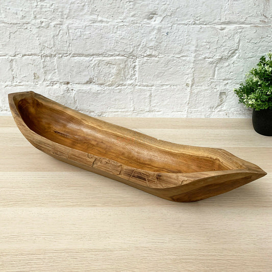 Teak Root Wood Long Boat Bowl 60cm
