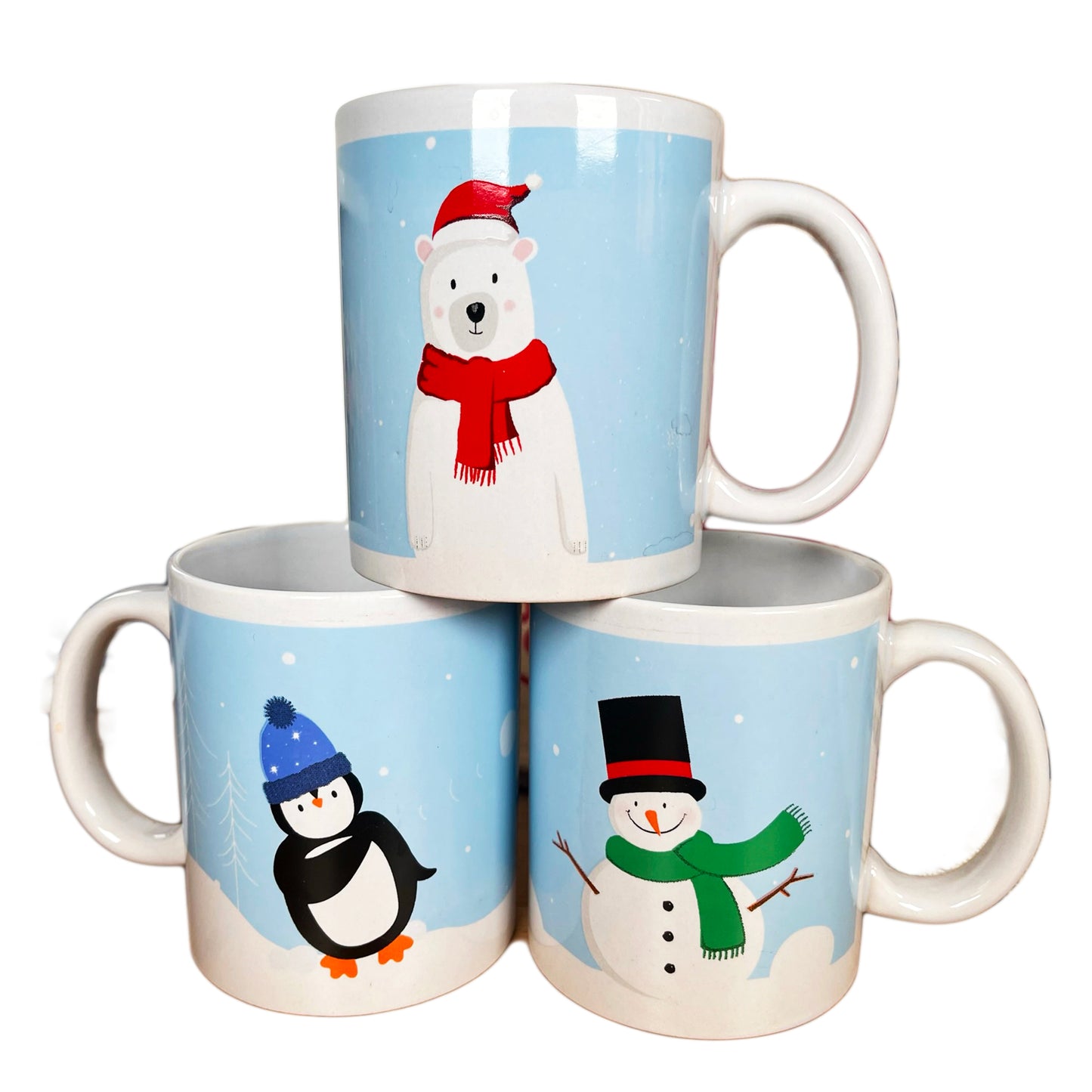Pale Blue Christmas Mugs Assorted Set Of 3