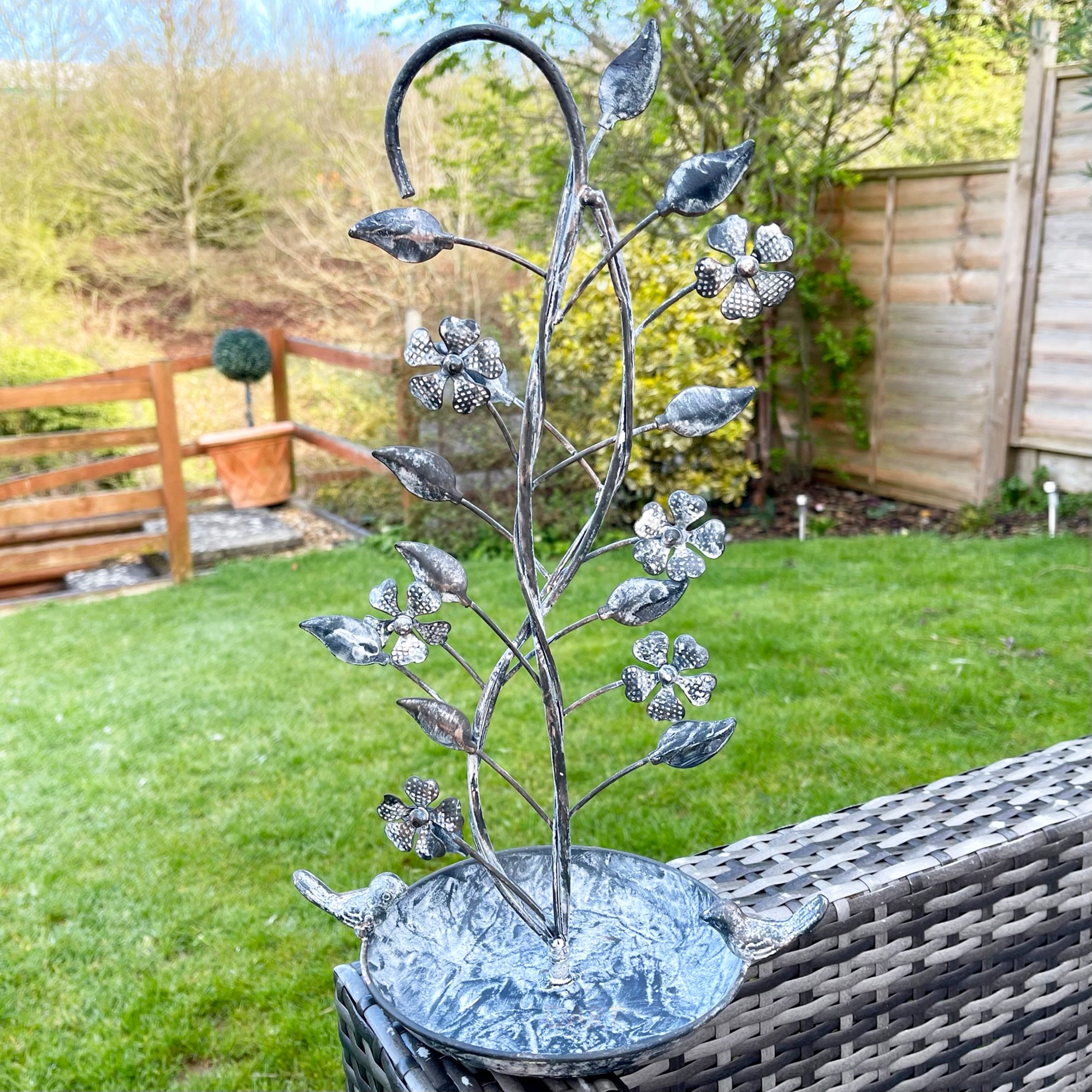 Grey Metal Hanging Bird Feeder