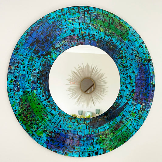 Handmade Teal Blue & Green Glass Mosaic Wall Mirror
