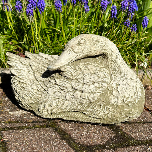 Stone Resting Duck Sculpture