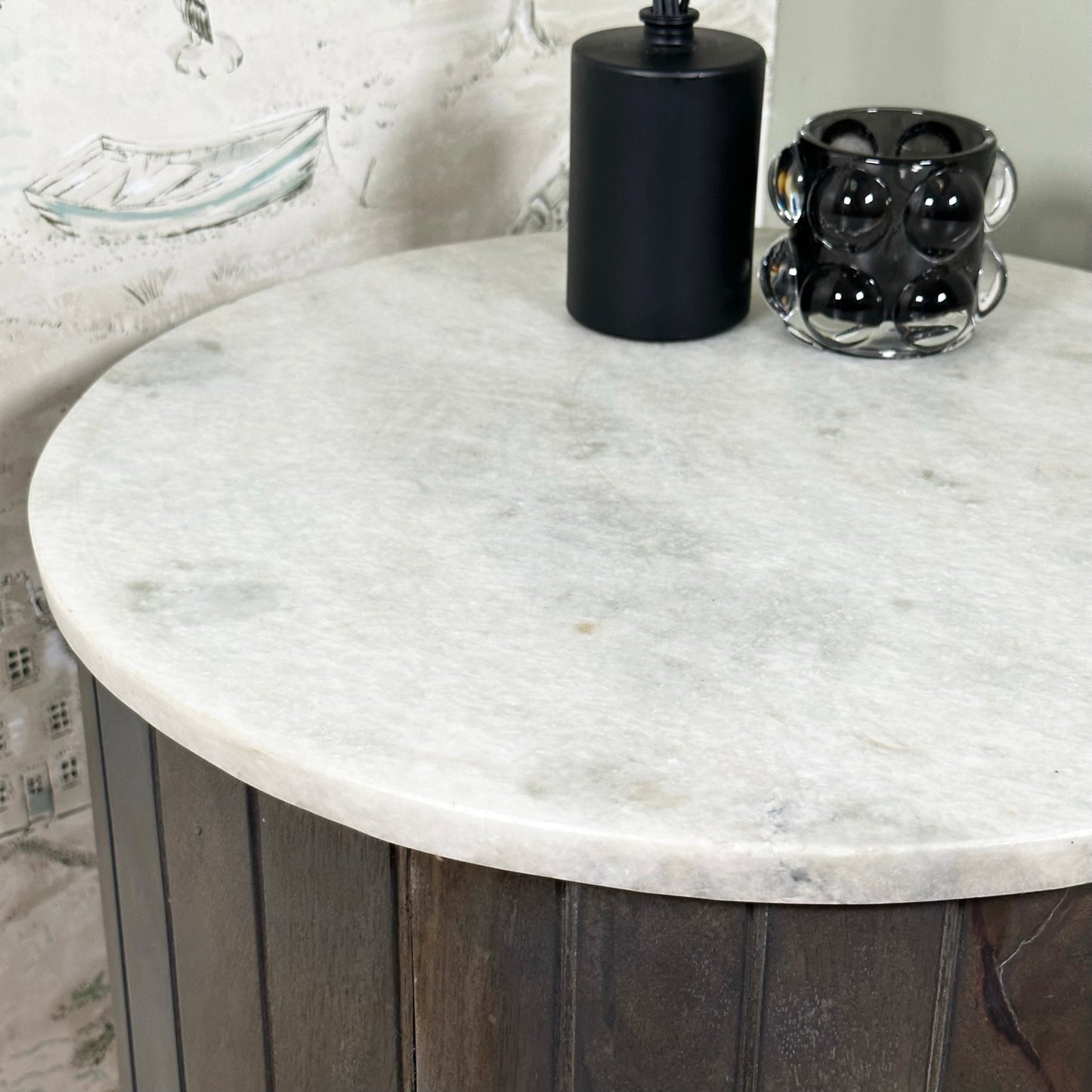 Marble Top Fluted Bedside Cabinet