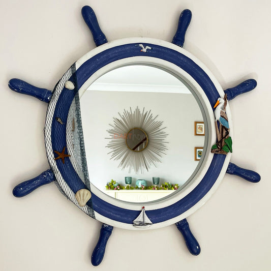 Wooden Ships Wheel Wall Mirror 60cm