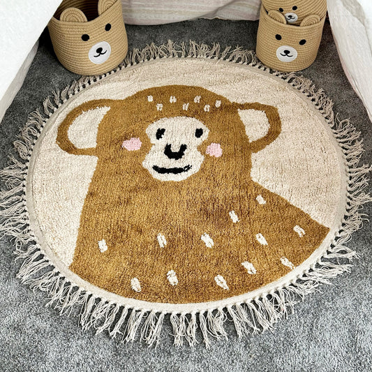 Tufted Cotton Monkey Floor Rug With Tassels