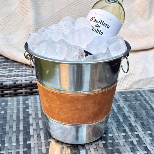 Stainless Steel Champagne Cooler Faux Leather Detail