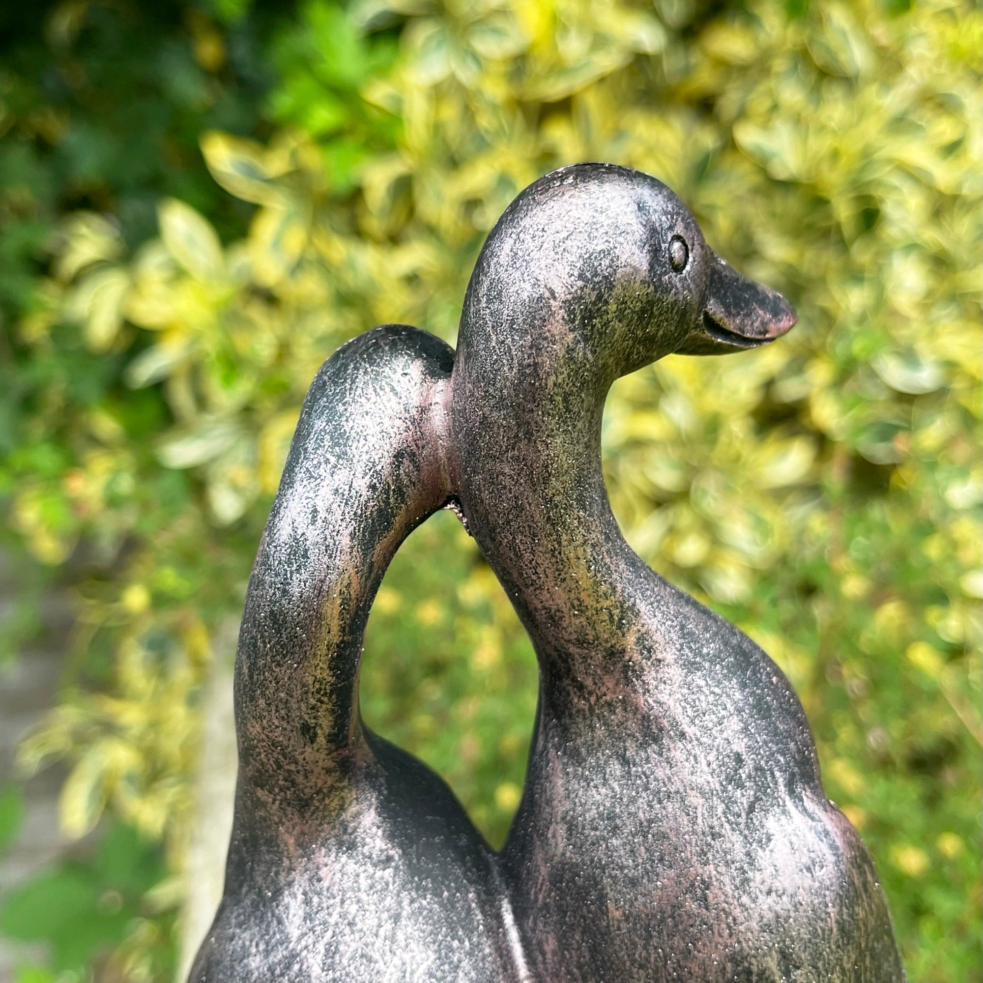 Bronze Resin Duck Pair Garden Sculpture 19cm