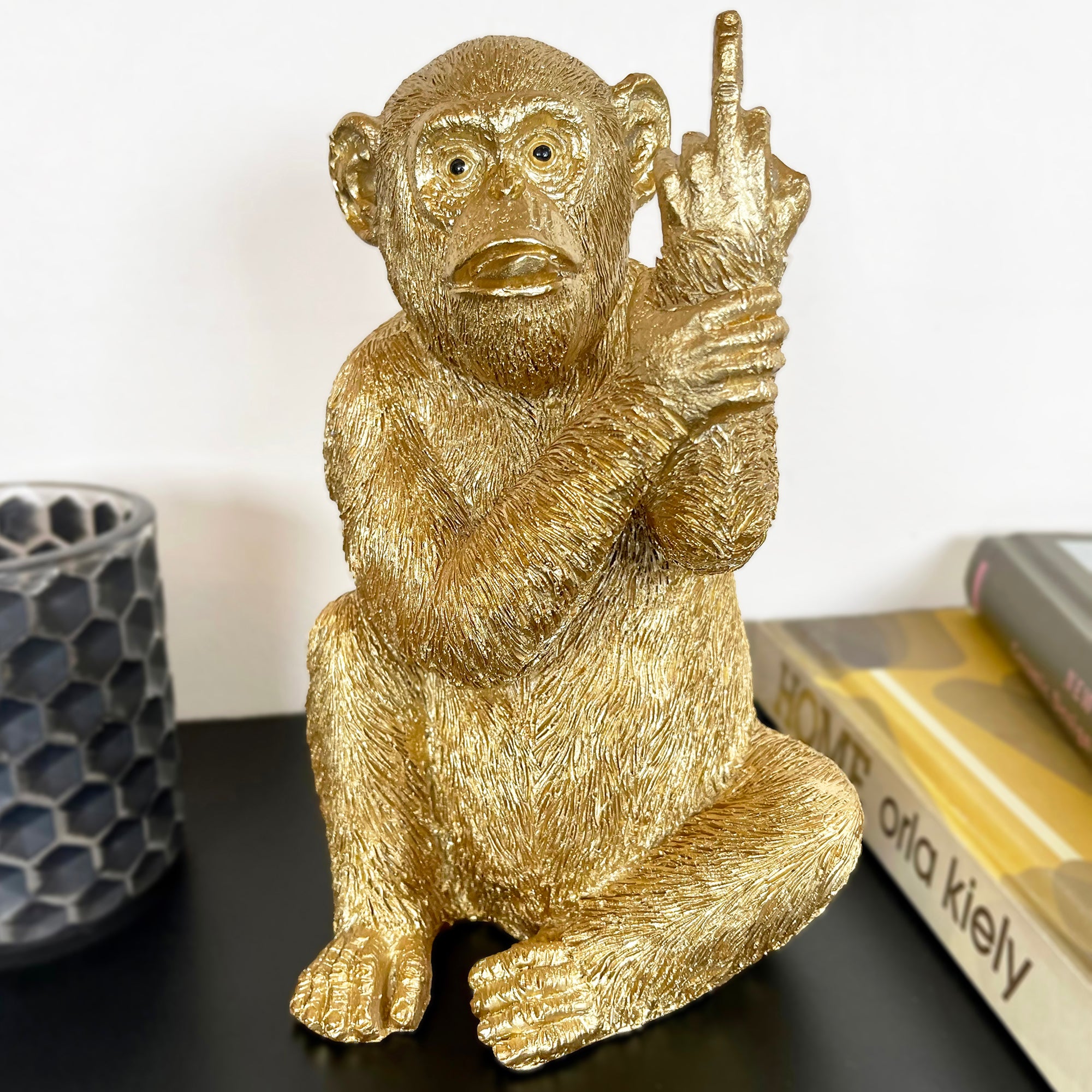 Goldenes Up Yours Affen-Ornament, 11 x 19 x 11 cm