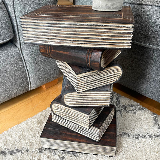 Wooden Book Stack Side Table