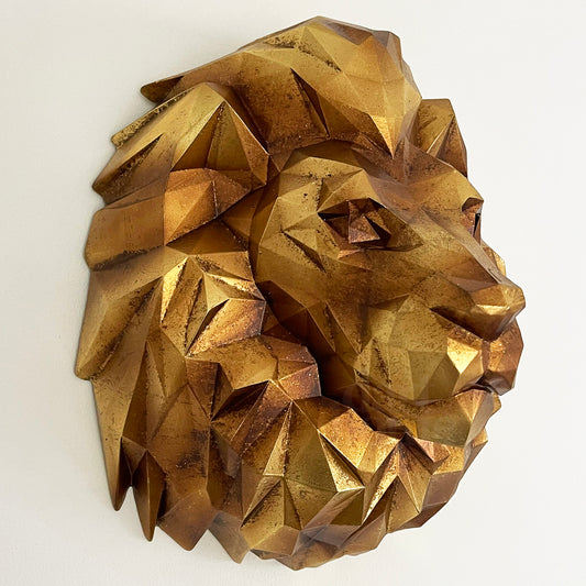 Geometric Gold Lions Wall Head