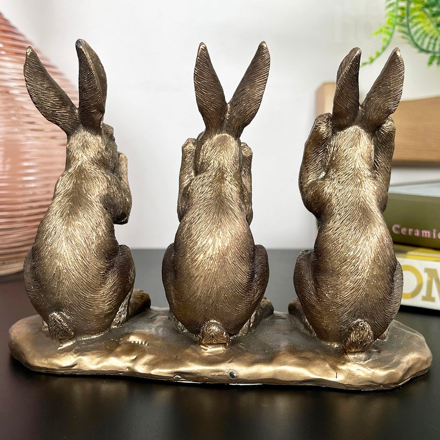 Drei weise Kaninchen aus Bronze als Ornament