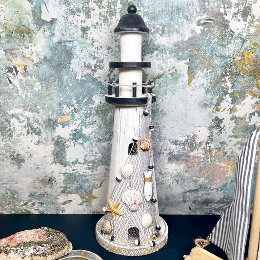 White Wooden Lighthouse Nautical Ornament