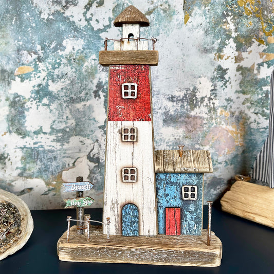 Rustic Wooden Coastal Lighthouse Ornament