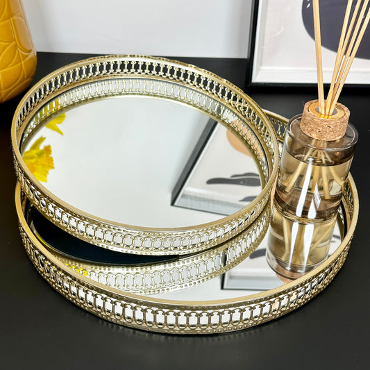 Set Of 2 Gold Mirror Trays