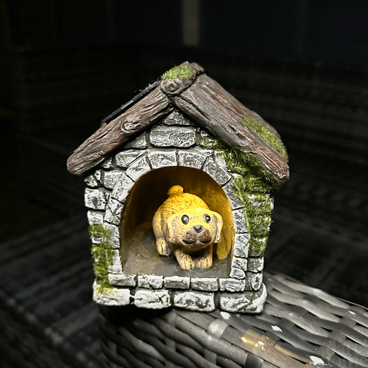 Dog In Kennel Solar Garden Ornament