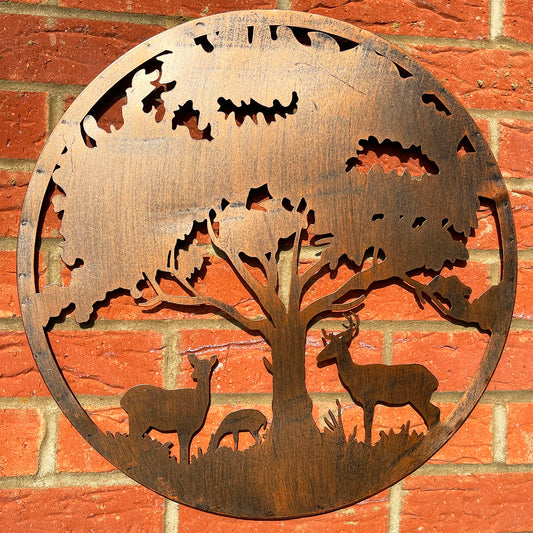 Bronze Woodland Deer Family Garden Wall Art