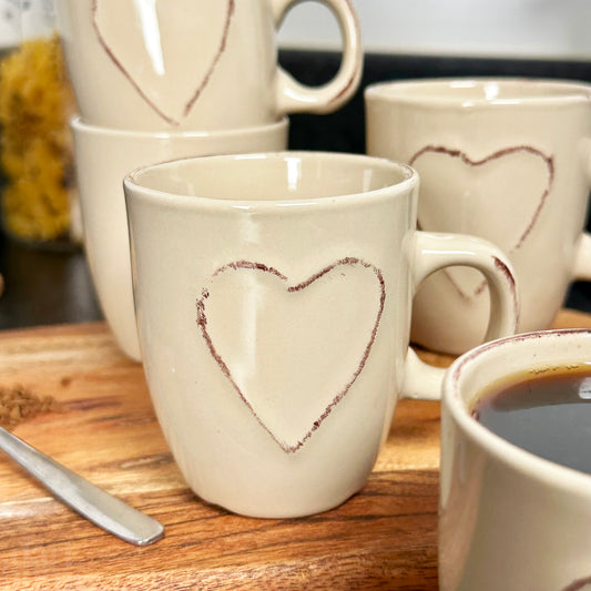 Set Of 6 Cream Love Heart Espresso Cups