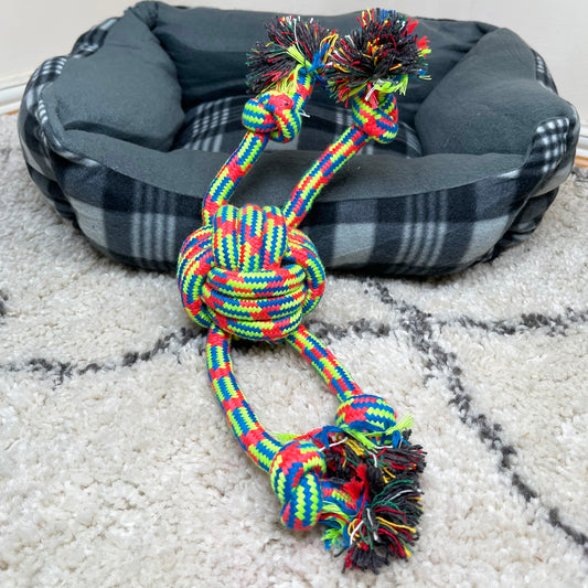 Coloured Quad Rope Knot Ball Dog Chew Toy