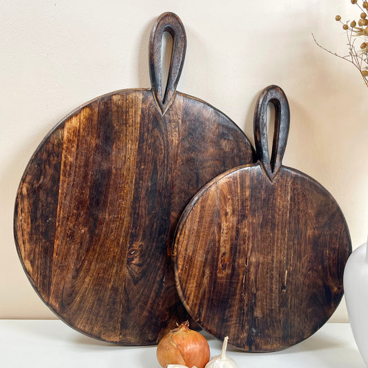 Round Carved Chopping Boards Brown Mango Wood