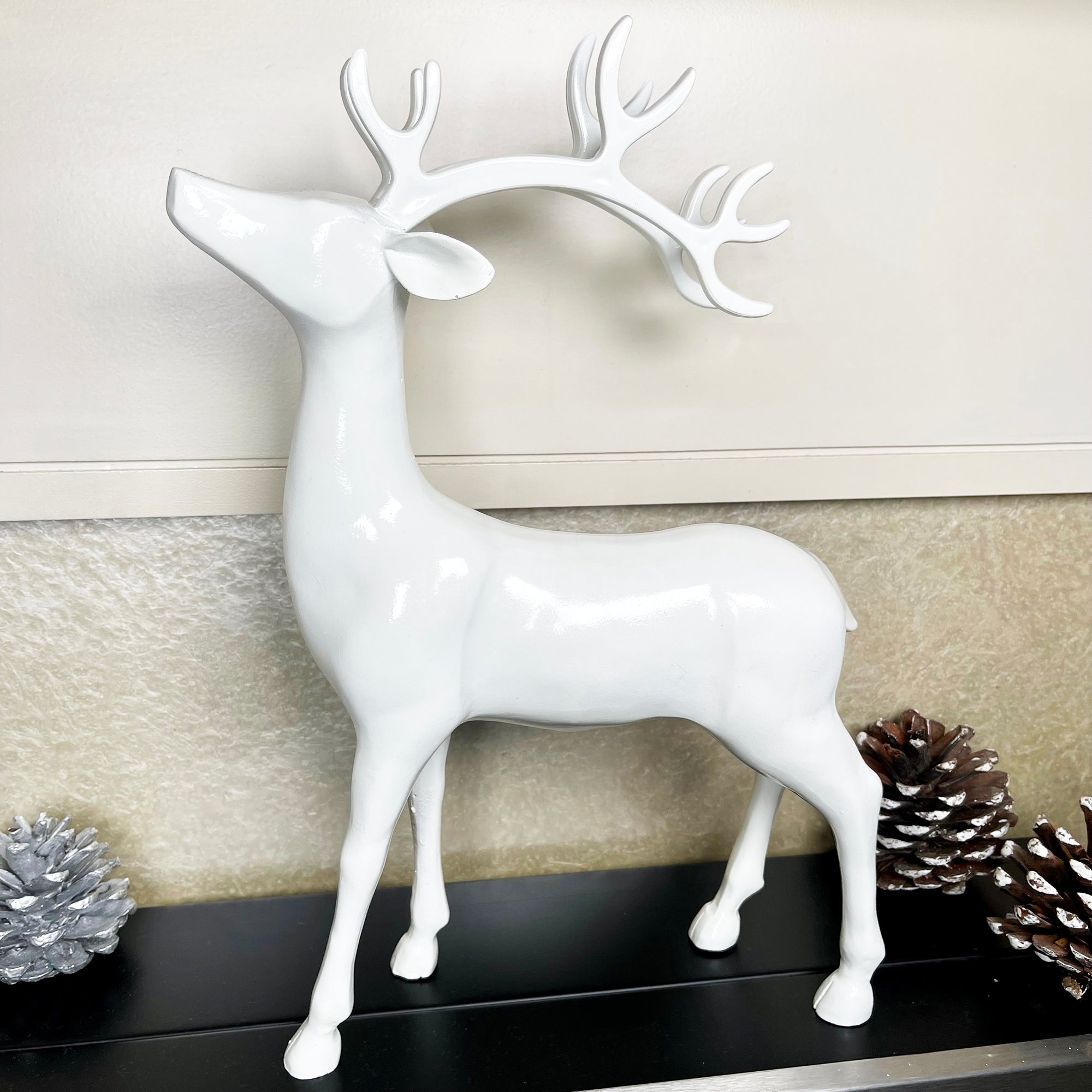 Nordic Glossy White Stag Ornament 21x32cm