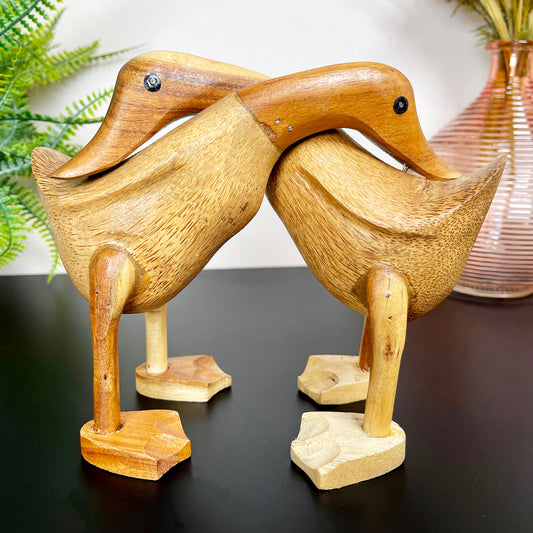 Rustic Wood Hugging Ducks Ornament