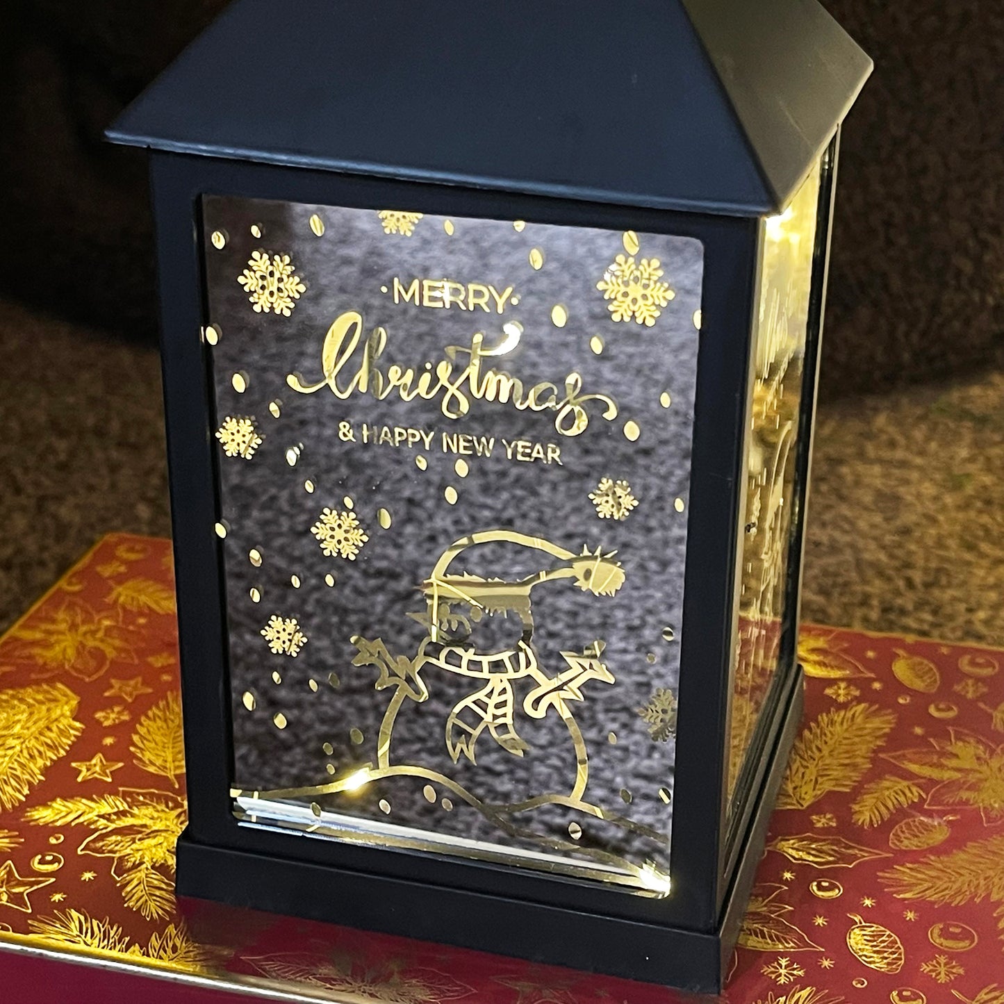 Black Snowman LED Christmas Lantern