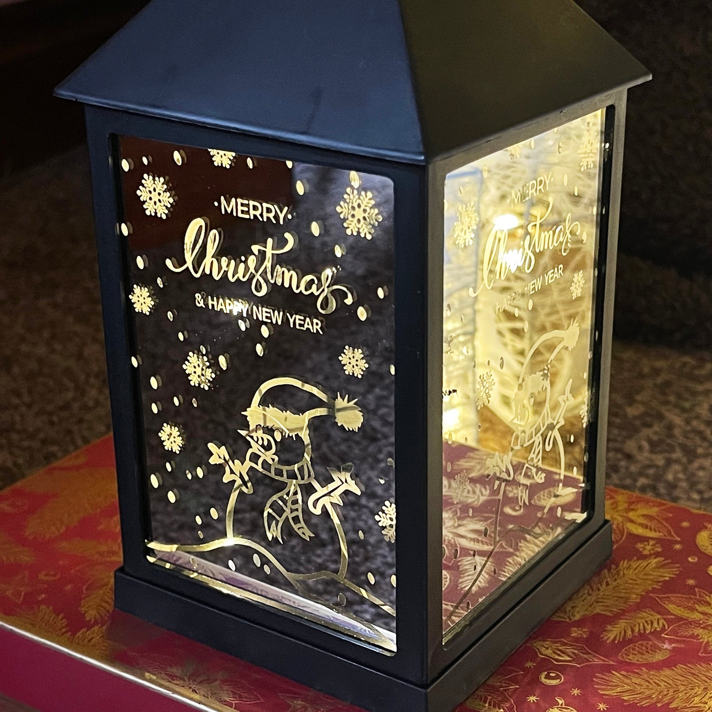 Black Snowman LED Christmas Lantern