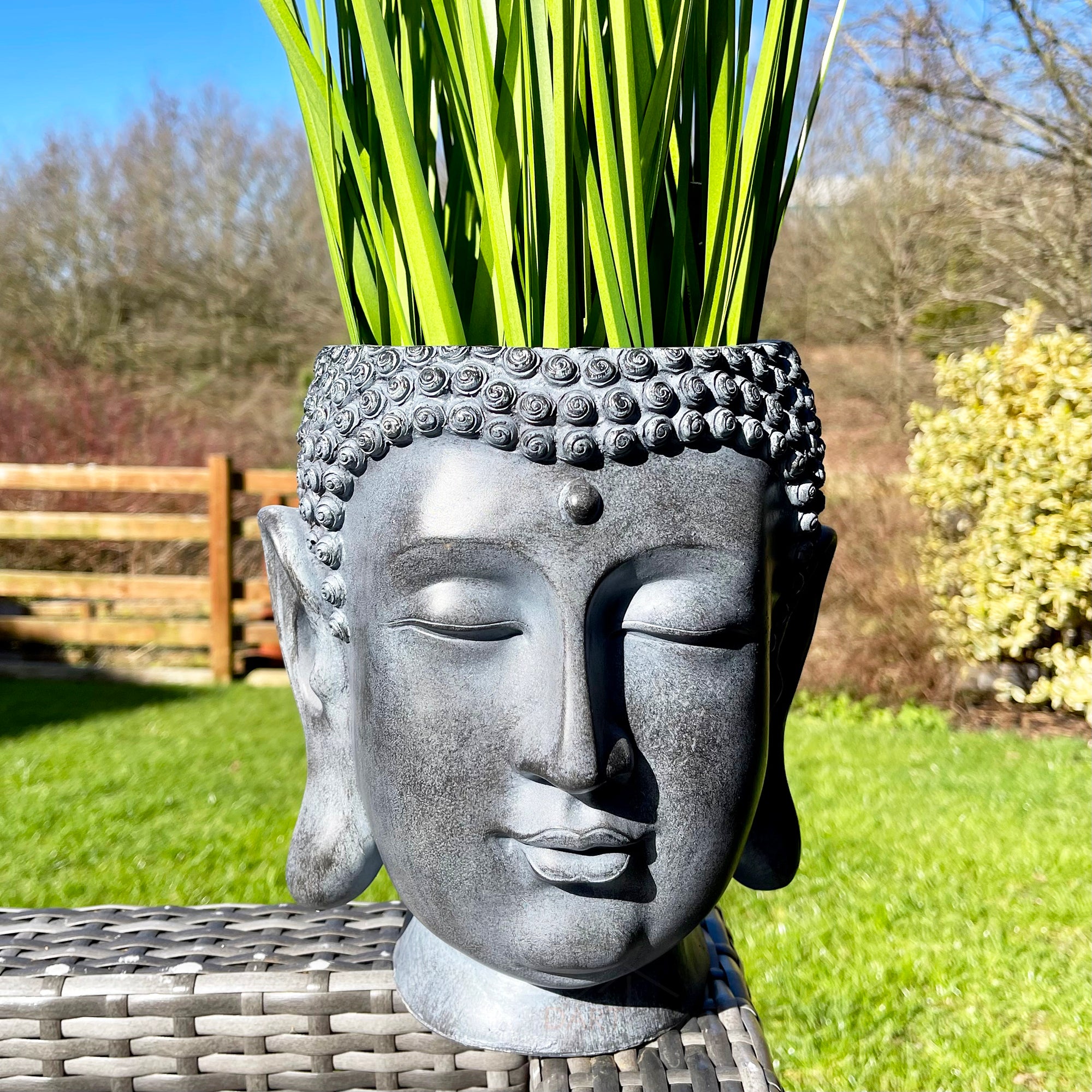 buddha head plant pot Thai Buddha Head Planter - Outdoor Garden, Drainage Hole Included