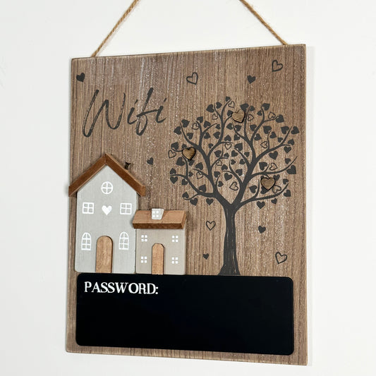 Wooden Houses Chalkboard Wifi Password Sign