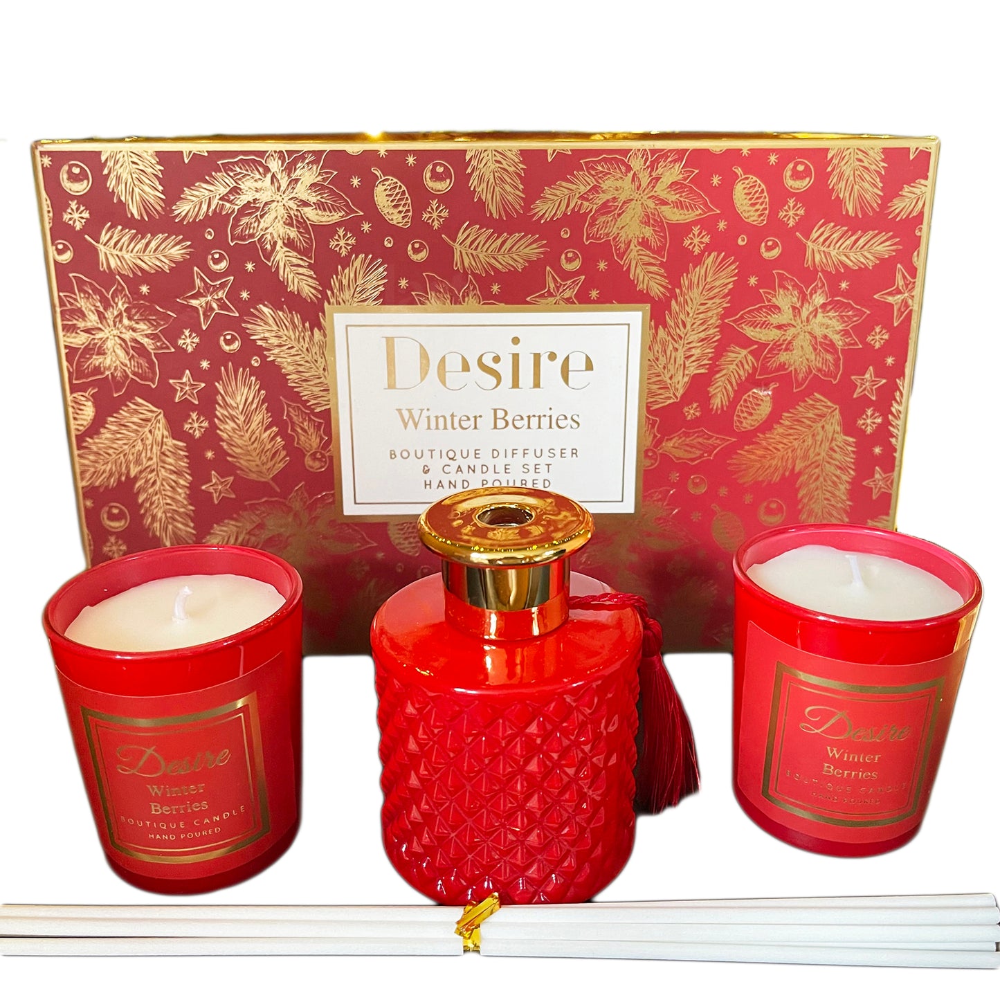 Winterbeeren-Weihnachtskerzen-Diffusor-Geschenkset