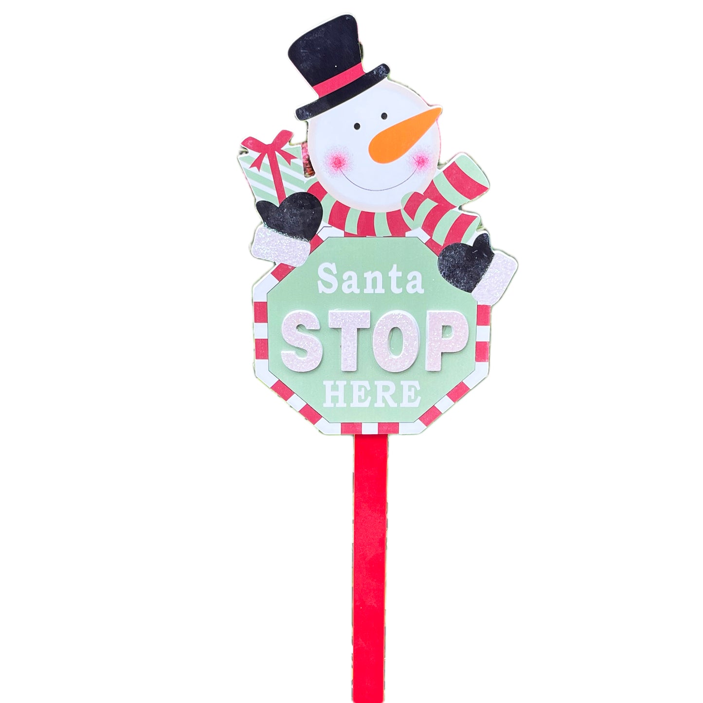Snowman Santa Stop Here Sign 15x68cm