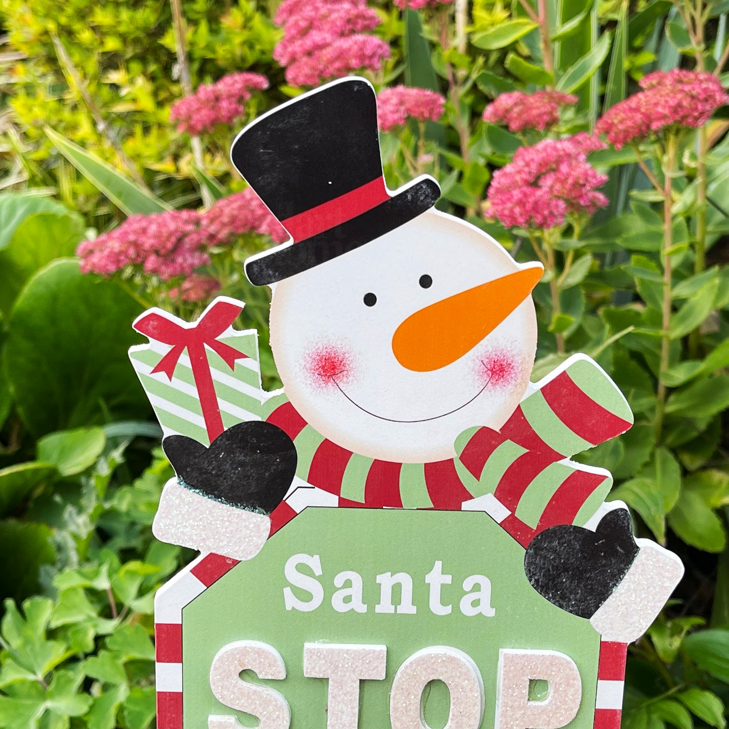 Snowman Santa Stop Here Sign 15x68cm