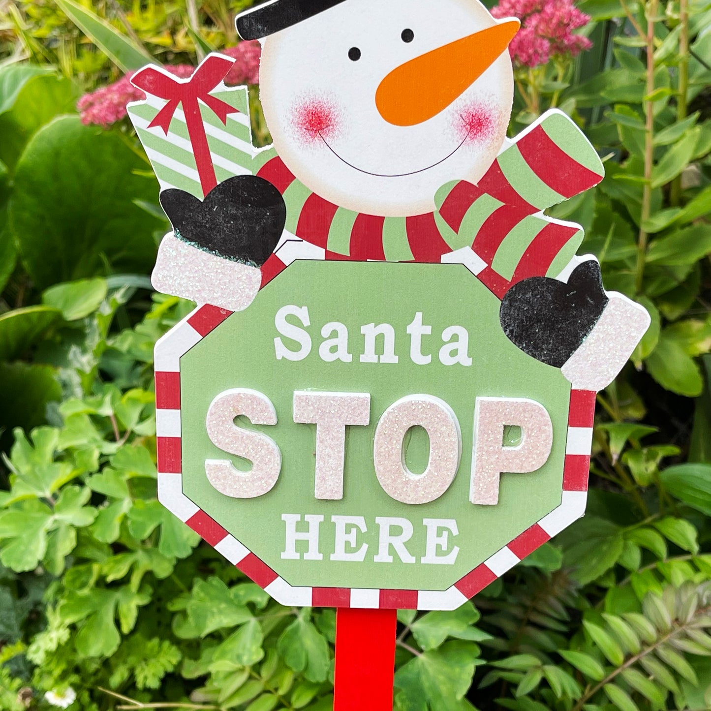 Snowman Santa Stop Here Sign 15x68cm