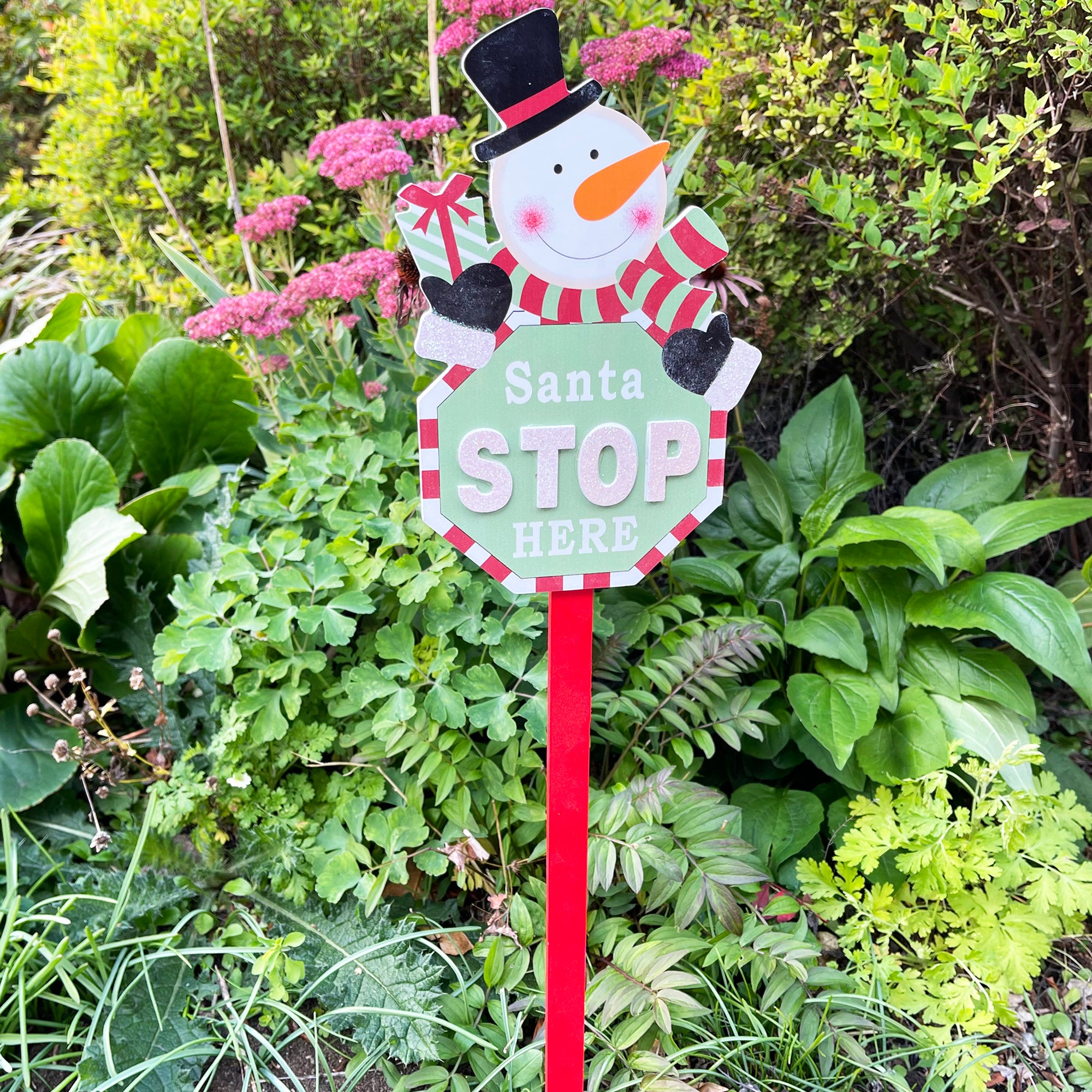 Schneemann Santa Stop Here Schild 15x68cm