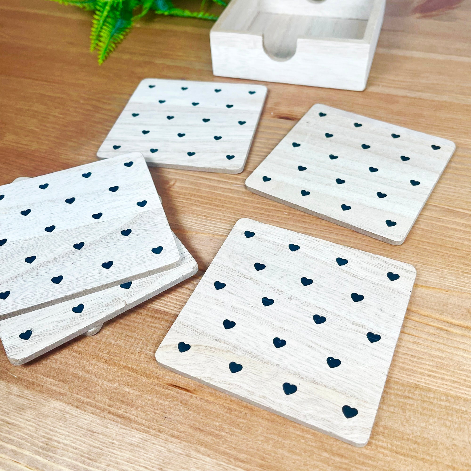 Set Of 6 Natural Love Heart Coasters With Storage Box