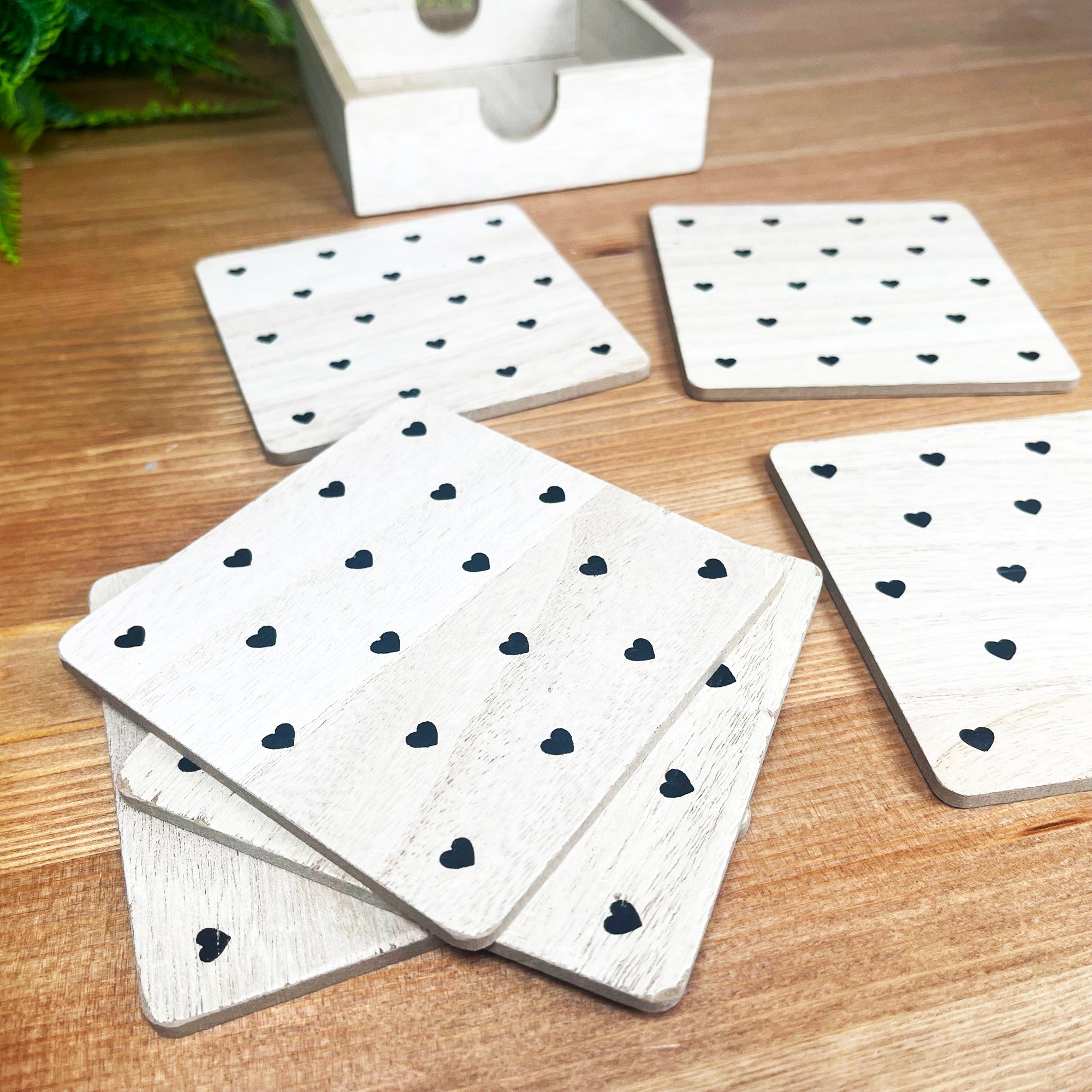 Set Of 6 Natural Love Heart Coasters With Storage Box