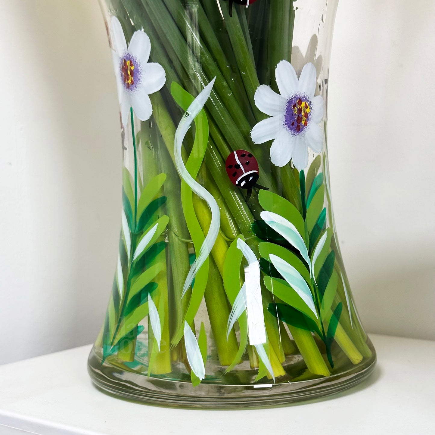 Hand Painted Glass Ladybirds Vase