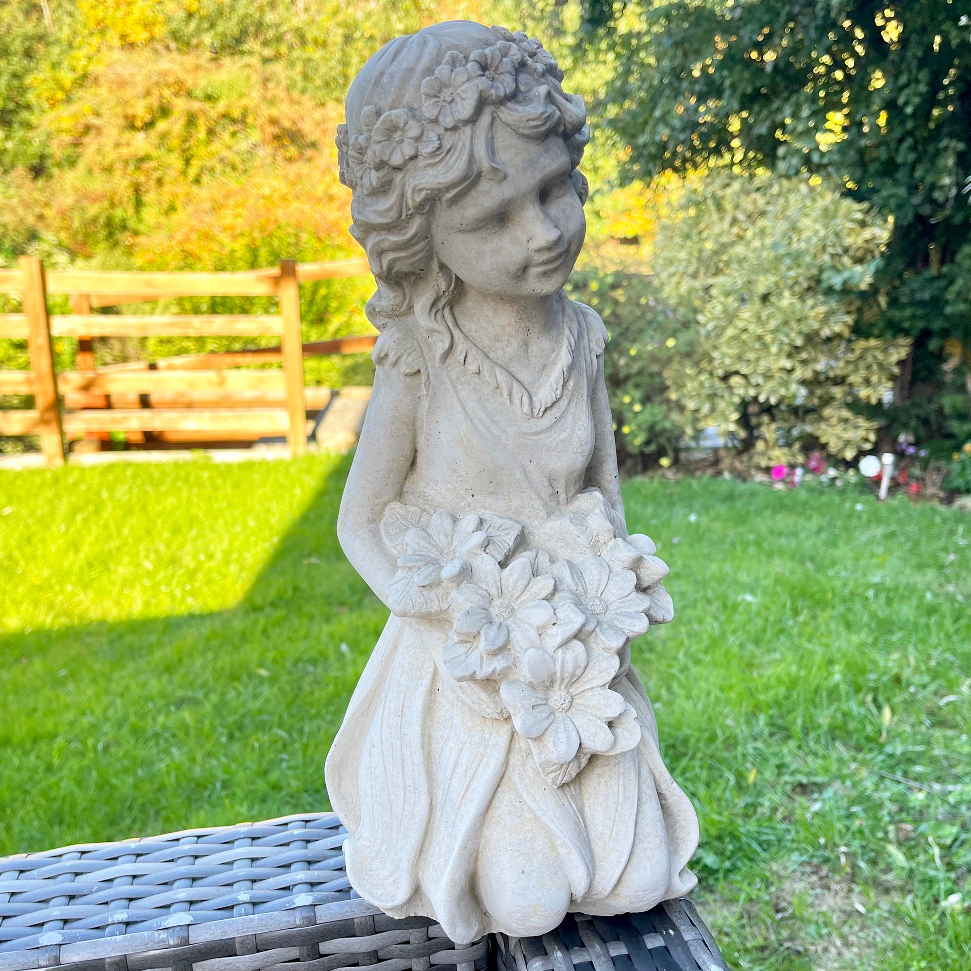 Stone Flower Girl Garden Sculpture