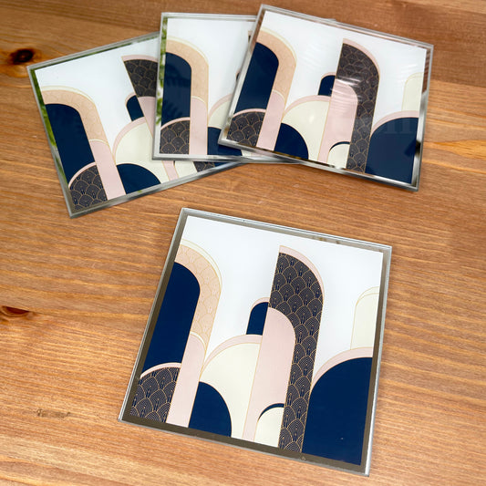 Glass Art Deco Coasters Set Of 4