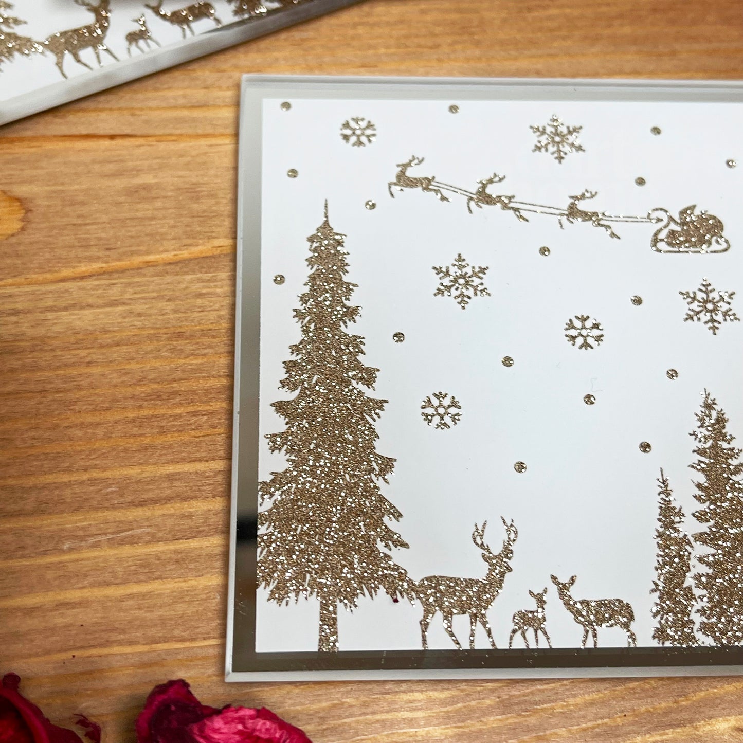 Gold Glitter Winter Wonderland Christmas Coasters Set